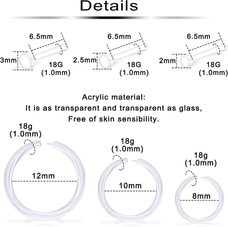 Ftovosyo 18G Clear Nose Studs Plastic Clear Nose Rings for Work Sports MRI Different Sizes Nose Retainer Nostril Piercing Jewelry for Women Men - Image 2